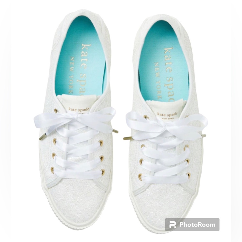 Kate Spade Woman’s Trista Glitter Sneakers in Optic White| Size: 6.5